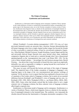 The Origin of Language Symbiosism and Symbiomism Alfredo Trombetti's