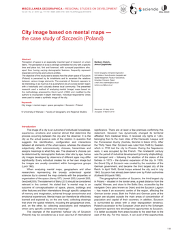 City Image Based on Mental Maps — the Case Study of Szczecin (Poland)