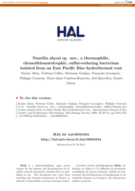 Nautilia Abyssi Sp. Nov., a Thermophilic, Chemolithoautotrophic, Sulfur-Reducing Bacterium Isolated from an East Pacific Rise Hy