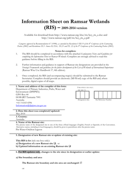 Information Sheet on Ramsar Wetlands (RIS) – 2009-2014 Version