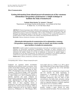 Getting Information from Ethanol Preserved Nematocysts of the Venomous Cubomedusa Chiropsalmus Quadrumanus: a Simple Technique to Facilitate the Study of Nematocysts