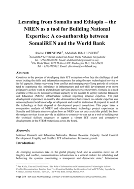 Learning from Somalia and Ethiopia – the NREN As a Tool for Building National Expertise: a Co-Authorship Between Somaliren and the World Bank
