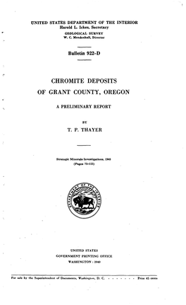 Chromite Deposits of Grant County, Oregon