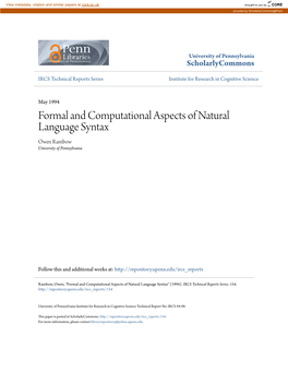 Formal and Computational Aspects of Natural Language Syntax Owen Rambow University of Pennsylvania