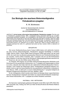 Zur Biologie Des Marinen Heterotardigraden Tetrakentron Synaptae R