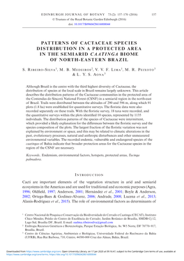 Patterns of Cactaceae Species Distribution in a Protected Area in the Semiarid Caatinga Biome of North-Eastern Brazil