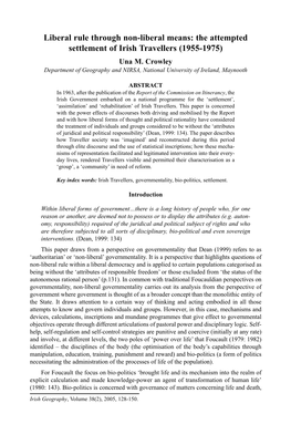 The Attempted Settlement of Irish Travellers (1955-1975) Una M