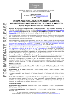 FEDERAL VOTING INTENTION – Primary Vote Predictions