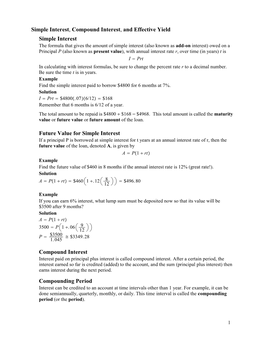 Simple Interest, Compound Interest, and Effective Yield