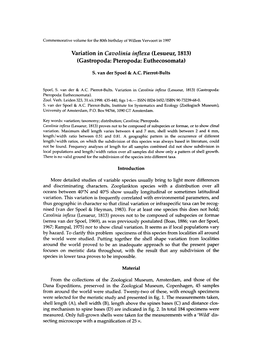 Variation in Cavolinia Inflexa (Lesueur, 1813) (Gastropoda: Pteropoda: Euthecosomata)