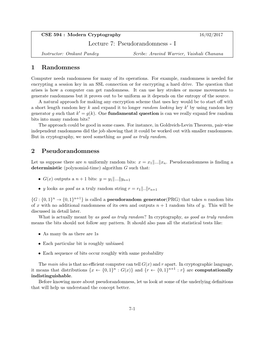 Pseudorandomness - I Instructor: Omkant Pandey Scribe: Aravind Warrier, Vaishali Chanana