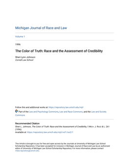 Race and the Assessment of Credibility