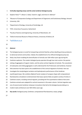 1 Vertically Migrating Isoxys and the Early Cambrian Biological Pump