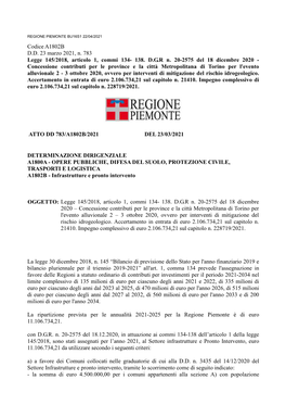 Codice A1802B D.D. 23 Marzo 2021, N. 783 Legge 145/2018, Articolo 1, Commi 134- 138