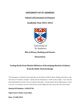 UNIVERSITY of ST ANDREWS School of Economics & Finance