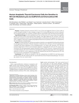 Human Anaplastic Thyroid Carcinoma Cells Are Sensitive to NK Cell–Mediated Lysis Via ULBP2/5/6 and Chemoattract NK Cells