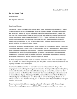 EN-Church Letter to Mr Tusk on COP19