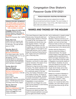 Congregation Ohav Shalom's Passover Guide 5781/2021 NAMES