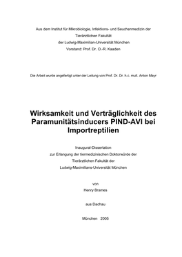 Wirksamkeit Und Verträglichkeit Des Paramunitätsinducers PIND-AVI Bei Importreptilien