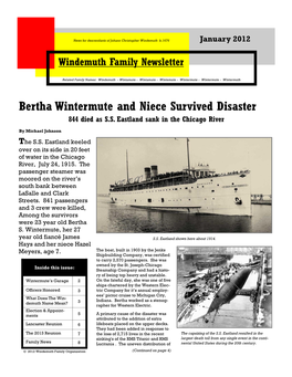 Bertha Wintermute and Niece Survived Disaster 844 Died As S.S