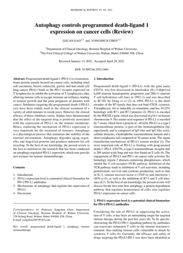 Autophagy Controls Programmed Death‑Ligand 1 Expression on Cancer Cells (Review)