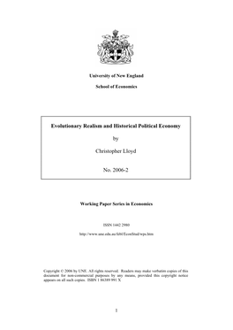 Evolutionary Realism and Historical Political Economy by Christopher Lloyd No. 2006-2