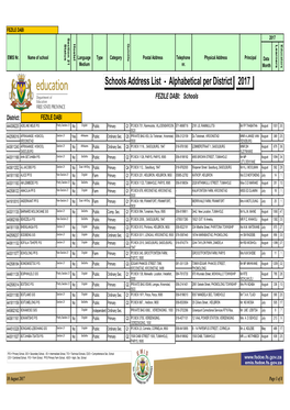 Schools Address List - Alphabetical Per District 2017 FEZILE DABI: Schools