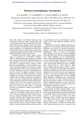 Martian Geomorphology: Introduction