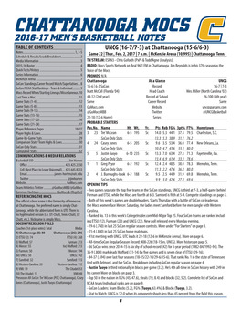 CHATTANOOGA MOCS 2016-17 MEN’S BASKETBALL NOTES TABLE of CONTENTS UNCG (16-7/7-3) at Chattanooga (15-6/6-3) Notes