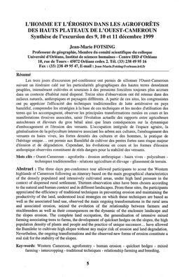 L'homme Et L'érosion Dans Les Agro Forêts Des Hauts Plateaux De L'ouest