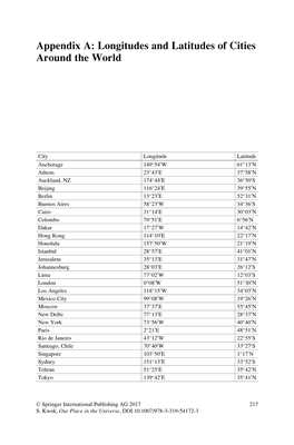 Appendix A: Longitudes and Latitudes of Cities Around the World