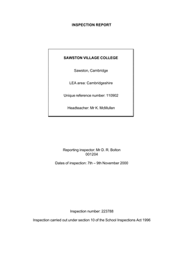 INSPECTION REPORT SAWSTON VILLAGE COLLEGE Sawston