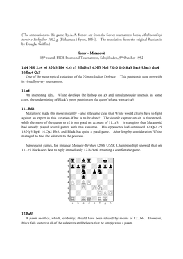 Kotov-Matanovic, Interzonal Tournament, Saltsjoebaden 1952