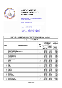 LISTINO PREZZI PIANI COSTRUTTIVI NAVALI (Per Codice)