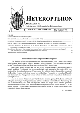 Heft 57 Des HETEROPTERON Schon Ungewöhnlich Schnell Am Limit