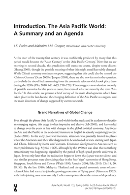 Introduction. the Asia Pacific World: a Summary and an Agenda