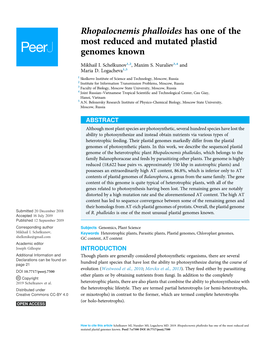 Rhopalocnemis Phalloides Has One of the Most Reduced and Mutated Plastid Genomes Known