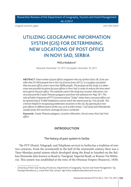 Utilizing Geographic Information System (Gis) for Determining New Locations of Post Office in Novi Sad, Serbia