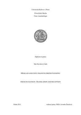 Univerzita Karlova V Praze Filozofická Fakulta Ústav Translatologie Diplomová Práce Mai Havrdová Fathi PŘEKLAD a RECEPCE F