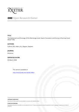 The Settlement and Drainage of the Wentlooge Level, Gwent: Excavation and Survey at Rumney Great Wharf 1992