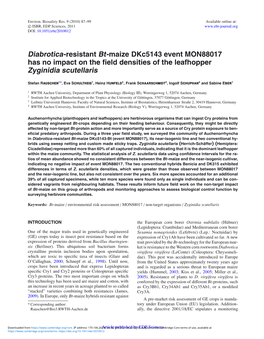 Diabrotica-Resistant Bt-Maize Dkc5143 Event MON88017 Has No Impact on the ﬁeld Densities of the Leafhopper Zyginidia Scutellaris