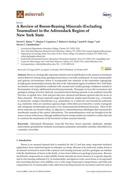 A Review of Boron-Bearing Minerals (Excluding Tourmaline) in the Adirondack Region of New York State