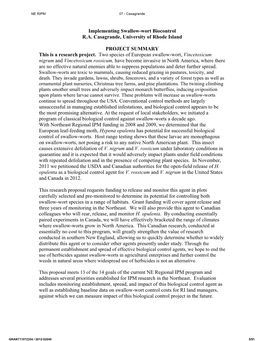 Implementing Swallow-Wort Biocontrol R.A. Casagrande, University of Rhode Island