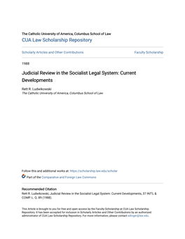 Judicial Review in the Socialist Legal System: Current Developments