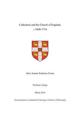 Cathedrals and the Church of England, C.1660-1714