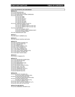 Star Fleet Battles Table of Contents R13.0