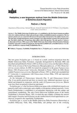 Peelipilina, a New Tergomyan Mollusc from the Middle Ordovician of Bohemia (Czech Republic) Radvan J. Horný