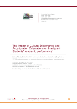 The Impact of Cultural Dissonance and Acculturation Orientations on Immigrant Students’ Academic Performance *