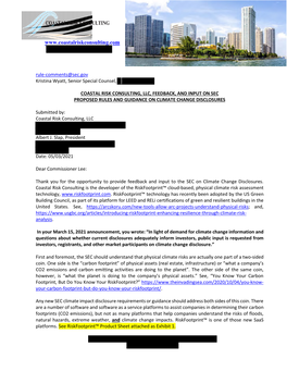 Coastal Risk Consulting, Llc, Feedback, and Input on Sec Proposed Rules and Guidance on Climate Change Disclosures