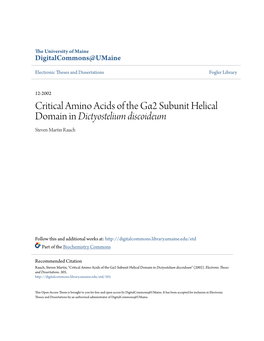 Critical Amino Acids of the Gα2 Subunit Helical Domain in Dictyostelium Discoideum Steven Martin Rauch